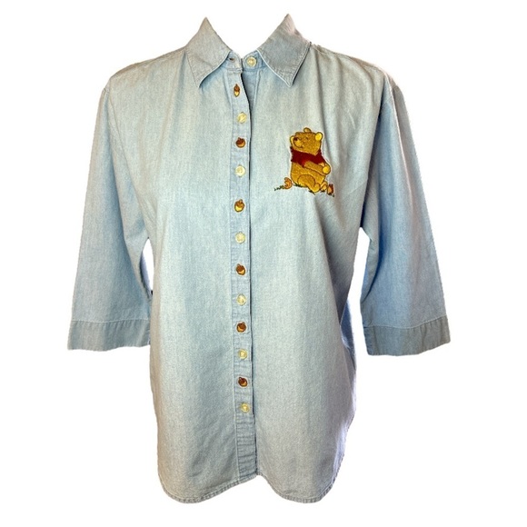 The Disney Store Tops - THE Disney Store Vintage Winnie The Pooh 3/4 Length Sleeve Chambray Top, Size M